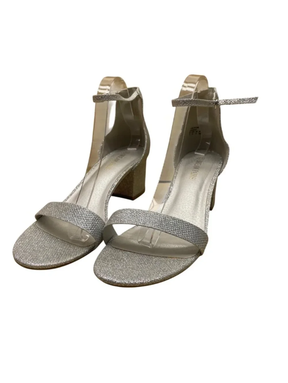 Dream Pairs Womens Silver Glitter Synthetic Low Chunk Heel Sandals Size 11